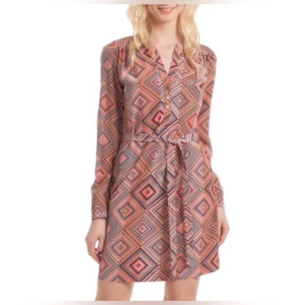 Trina Turk Janny Quirk It Geo Silk Crep De Chine Shirt Dress💕